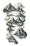 mountains and ocean scene tattoo design idea