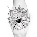 Spider web on the knee that a spider is walking on and Spiderman is hanging from it tattoo design idea