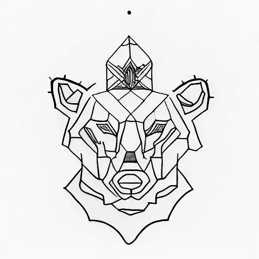 A minimalist tattoo of a Greek architectural structure with a wolf and a bear standing guard at the entrance tattoo design idea