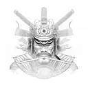 A samurai warrior meditating in a temple with dragon motifs in dotwork style tattoo design idea