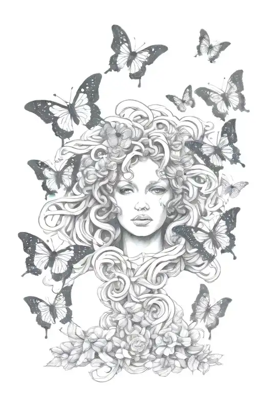 Medusa and butterfly's  tattoo design idea