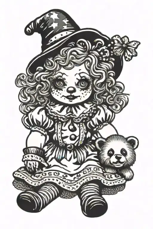 clown girl pin doll teddy tattoo design idea