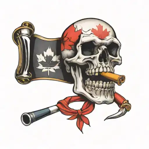 skull with cigar in mouth and canada flag et piston  tattoo design idea