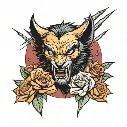 wolverine logan claws with rose intertwined tattoo design idea