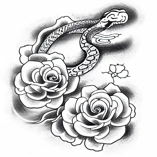 Japanese "Snake With Roses" Tattoo Idea BlackInk