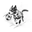 Create a tattoo of a dog running alongside a football player on a track tattoo design idea