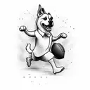 Create a tattoo of a dog running alongside a football player on a track tattoo design idea