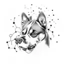 Create a tattoo of a dog running alongside a football player on a track tattoo design idea