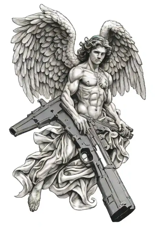 Angel with glock tattoo design idea
