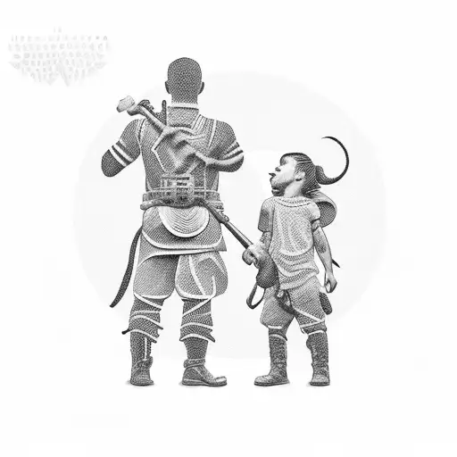 A father and child silhouette with the names Pablo Santiago and Hadriel Julián incorporated into the design tattoo design idea