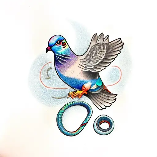 pigeon sitting on snake  tattoo design idea