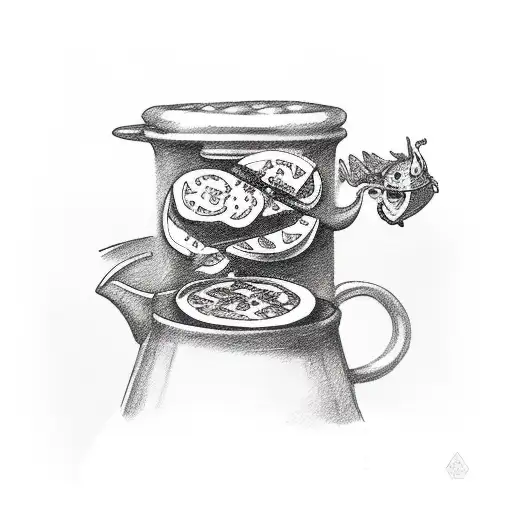 pizza,rice,curry,grilled chicken,roasted vegetables, tea  tattoo design idea