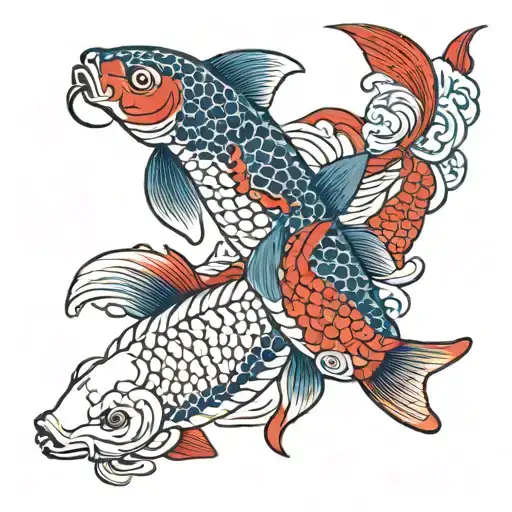 red and blue koi fish in a circle tattoo design idea
