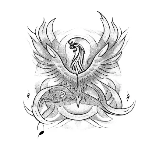 Musical notes intertwined with a tribal phoenix tattoo design idea