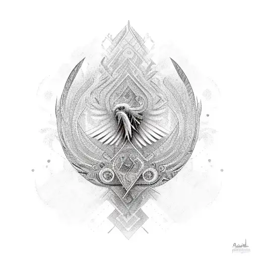 A tribal phoenix formed by intricate musical instruments tattoo design idea
