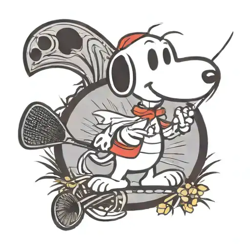 snoopy and discgolf and sup board and badminton racket tattoo design idea