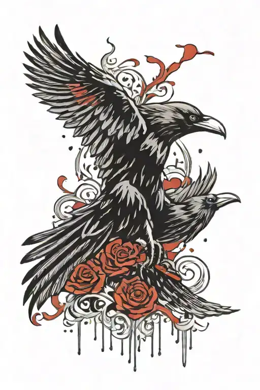 Raven wings spread wide with blood dripping from them  tattoo design idea