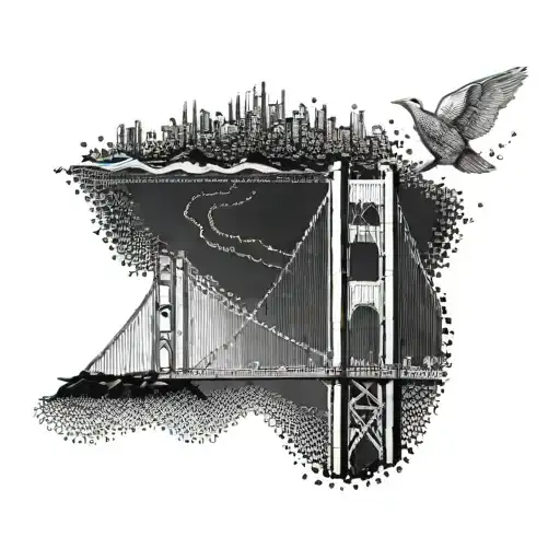 A minimalist design of musical notes forming the shape of the Golden Gate Bridge tattoo design idea