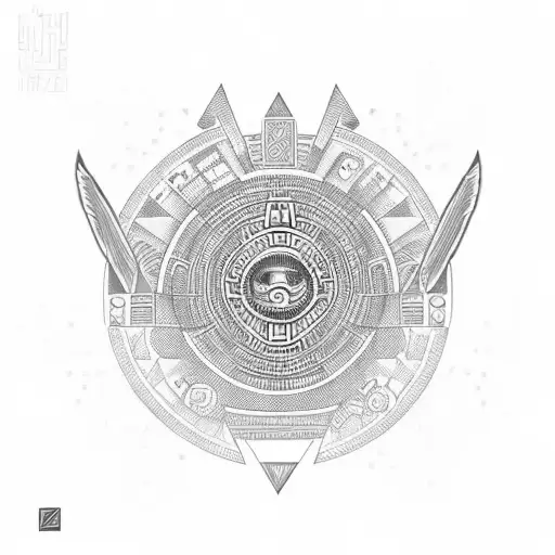 Aztec calendar with a modern twist incorporating futuristic elements tattoo design idea