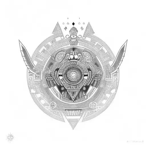 Aztec calendar with a modern twist incorporating futuristic elements tattoo design idea
