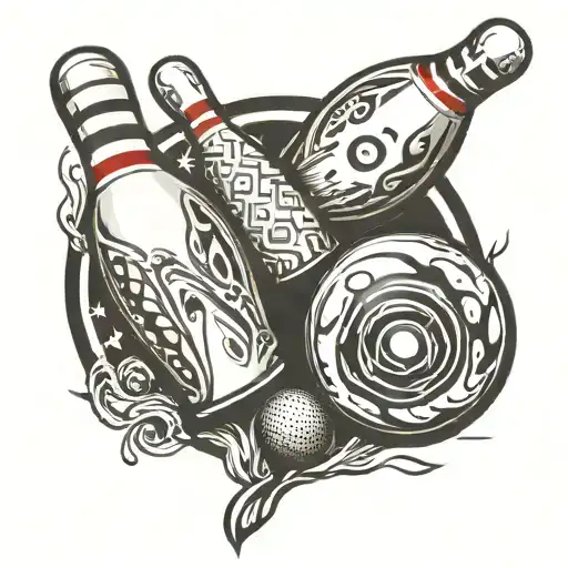 bowling pins with bowling ball and have one of the pins completely different to the rest of them  tattoo design idea