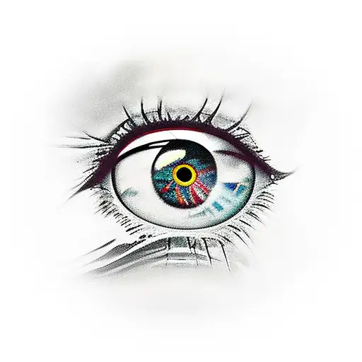 Realistic eye with machinery and engines and electronics in the background, a big clock surrounding everything tattoo design idea