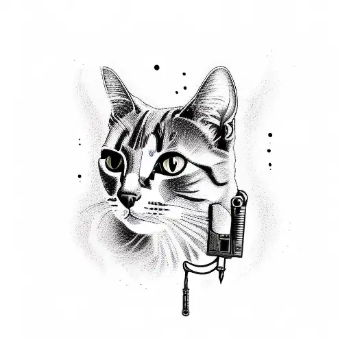 cat with gun tattoo design idea