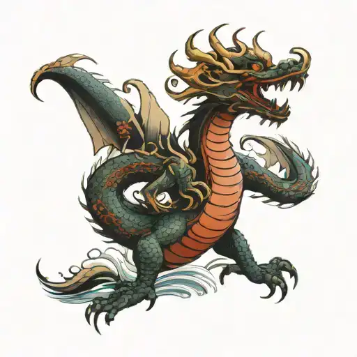 dragon inside japanese garden scene tattoo design idea