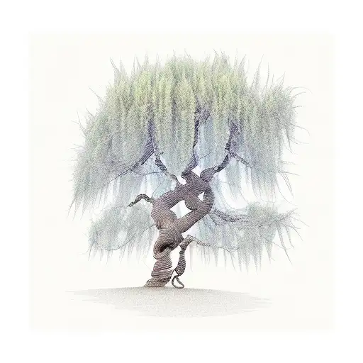 An ancient willow tree with musical notes as leaves tattoo design idea