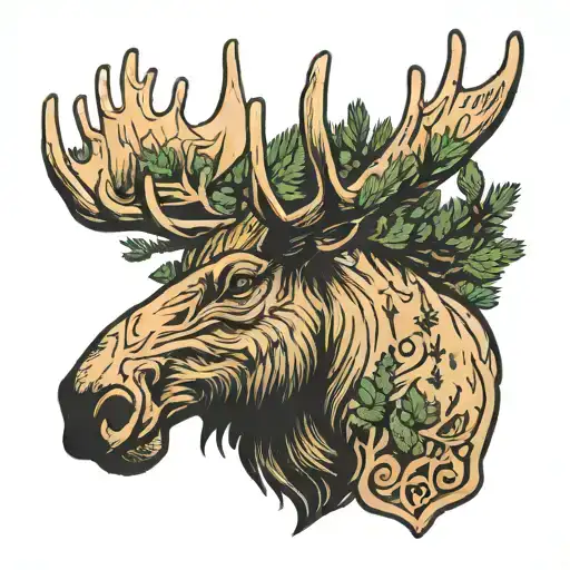 pine tree moose head mouse  tattoo design idea