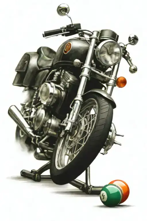 A detailed sport bike with billiard balls as wheels tattoo design idea