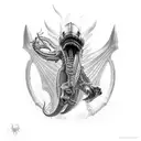 Biomechanical xenomorph dragon with a hidden shark sleeve tattoo design idea