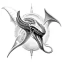 Biomechanical xenomorph dragon with a hidden shark sleeve tattoo design idea