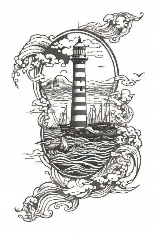 sustainable energy transition ocean to land tattoo design idea