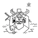 A group of adventurers wielding golden weapons, fearlessly battling a horde of giants tattoo design idea