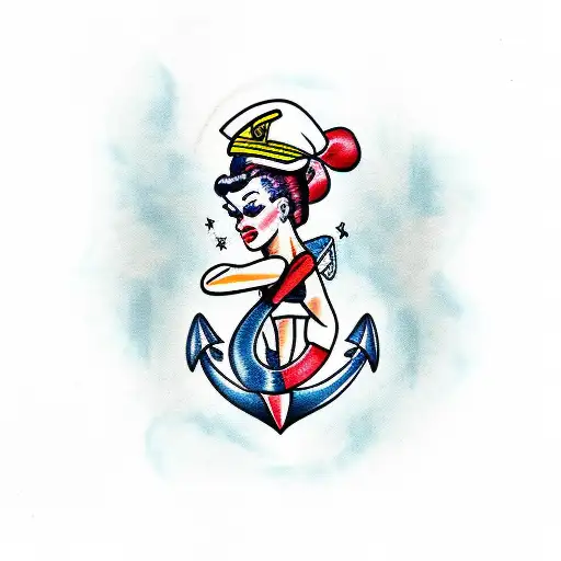 sailor pinup girl anchor  tattoo design idea