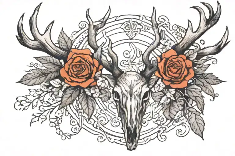 Two deer horns for the chest with a large width and a small length tattoo design idea