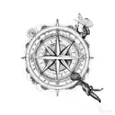  3 kids ,elephant,  compass, and dragonfly. It's a ship tattoo design idea