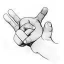 the hand of a father holding the hand of a baby, near the tattoo there is a little "M" letter written in cursive tattoo design idea