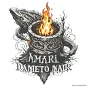 dark souls bonfire with darksign ring with the words "memeto mori amor fati" written around it tattoo design idea