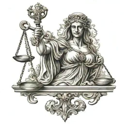scull version Lady justice holding libra scales  tattoo design idea