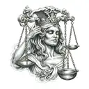 scull version Lady justice with blind fold holding libra scales  tattoo design idea