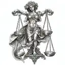 scull version Lady justice with blind fold holding libra scales  tattoo design idea