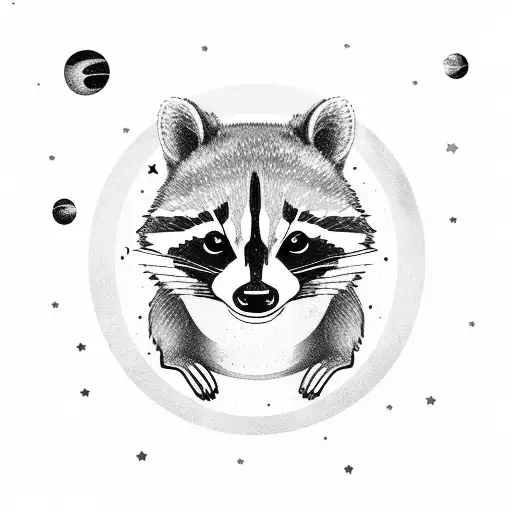 raccoon with orca floating in outer space with stars tattoo design idea