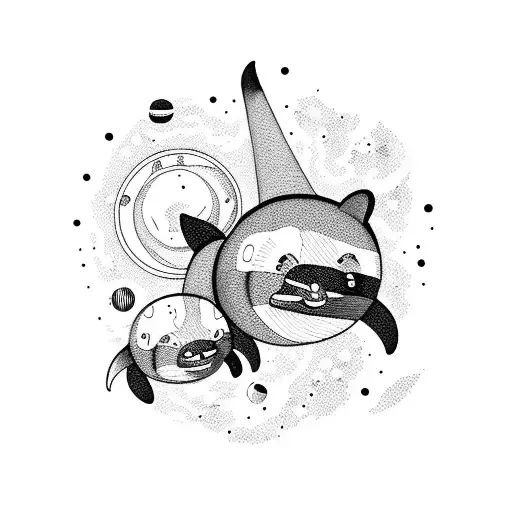 raccoon and orca in outer space with planets tattoo design idea