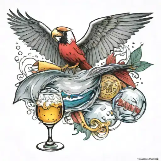 Jimmy Buffett Fins up bubbles, Cardinals logo intertwined tattoo design idea