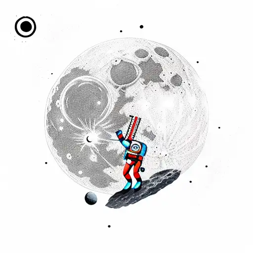 A man in space floating in his suit on the moon  tattoo design idea