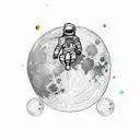 A man in space floating in his suit on the moon  tattoo design idea