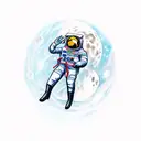 A man in space floating in his suit on the moon  tattoo design idea
