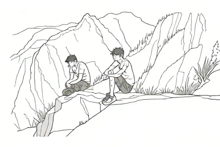 a boy sitting on the edge of a cliff overlooking tattoo design idea